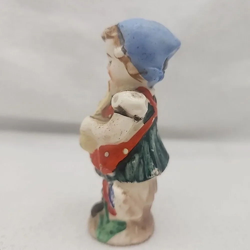 Salt Shaker w/Cork Girl Playing Horn MCM Made in Japan 1950's Porcelain